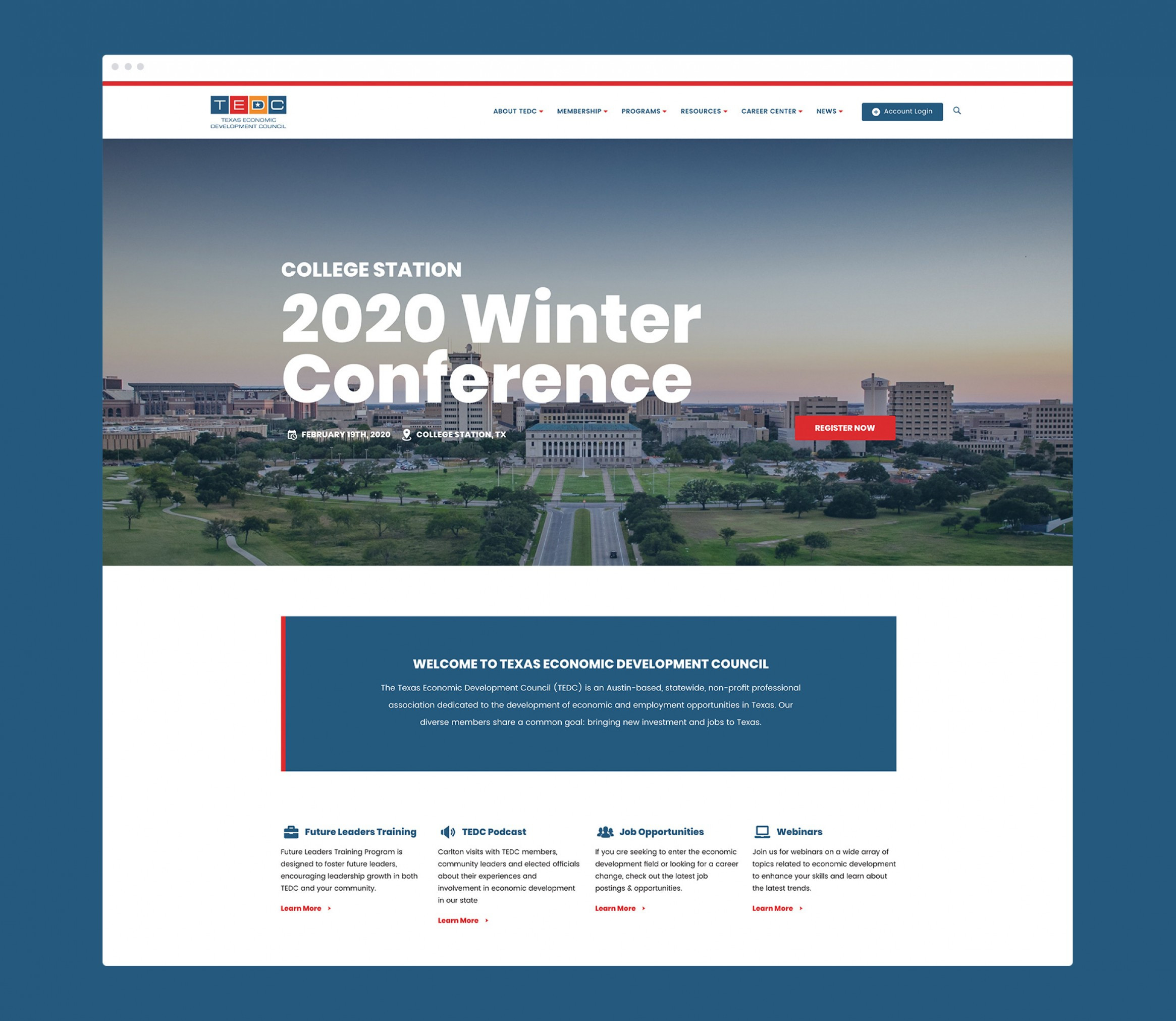 Screenshot of TEDC's conference page on their site